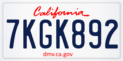 CA license plate 7KGK892