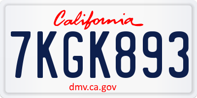 CA license plate 7KGK893