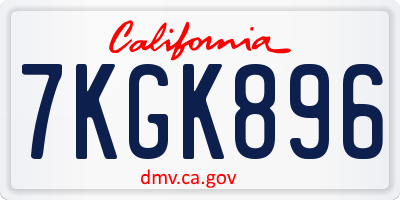 CA license plate 7KGK896