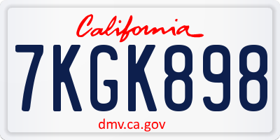 CA license plate 7KGK898
