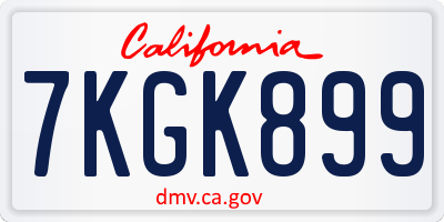 CA license plate 7KGK899