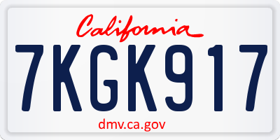 CA license plate 7KGK917