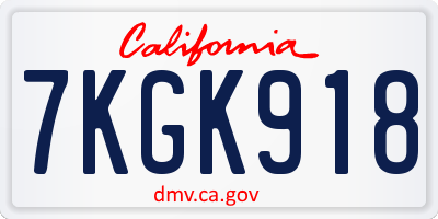CA license plate 7KGK918