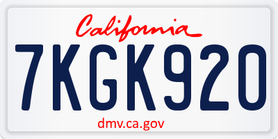 CA license plate 7KGK920
