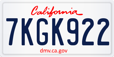 CA license plate 7KGK922
