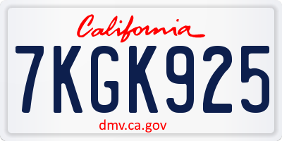CA license plate 7KGK925