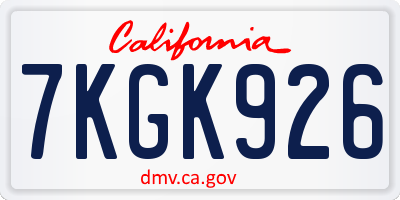 CA license plate 7KGK926