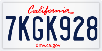 CA license plate 7KGK928