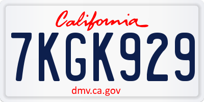 CA license plate 7KGK929