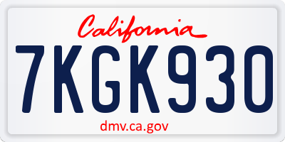 CA license plate 7KGK930