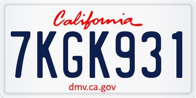 CA license plate 7KGK931
