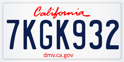 CA license plate 7KGK932