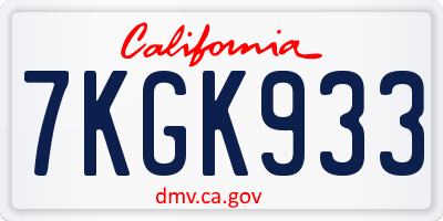 CA license plate 7KGK933