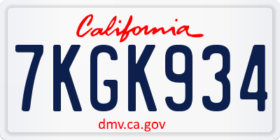 CA license plate 7KGK934
