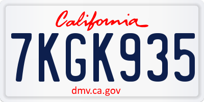 CA license plate 7KGK935