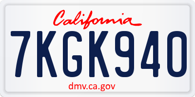 CA license plate 7KGK940