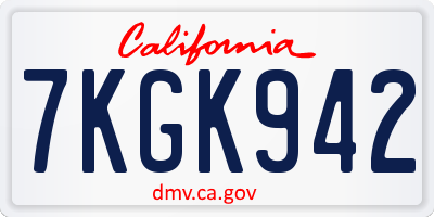CA license plate 7KGK942
