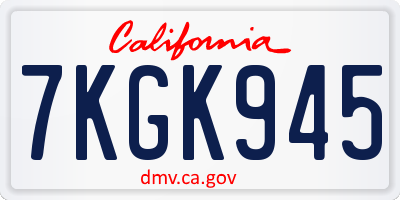 CA license plate 7KGK945