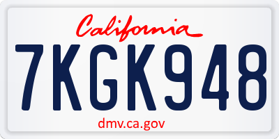 CA license plate 7KGK948