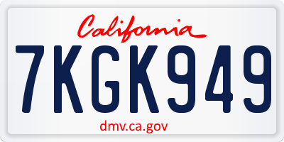 CA license plate 7KGK949