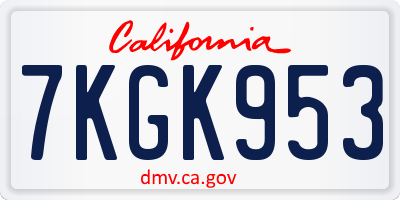 CA license plate 7KGK953