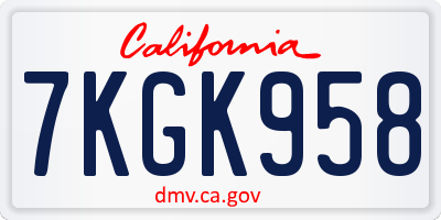 CA license plate 7KGK958