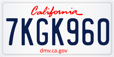 CA license plate 7KGK960