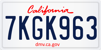 CA license plate 7KGK963