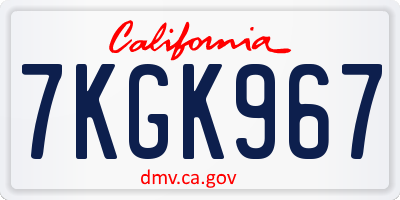 CA license plate 7KGK967