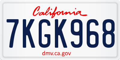 CA license plate 7KGK968