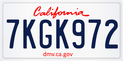 CA license plate 7KGK972