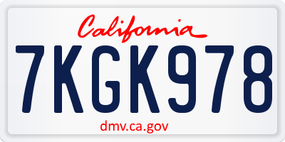 CA license plate 7KGK978