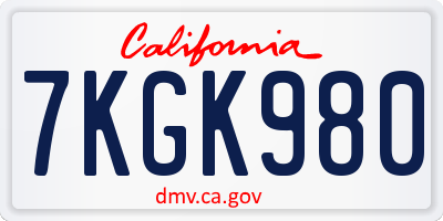CA license plate 7KGK980