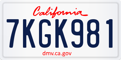CA license plate 7KGK981