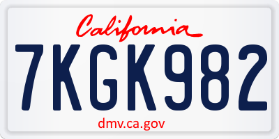CA license plate 7KGK982