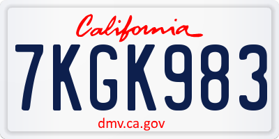 CA license plate 7KGK983