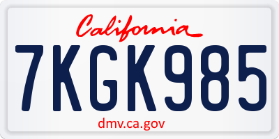 CA license plate 7KGK985
