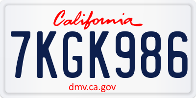 CA license plate 7KGK986
