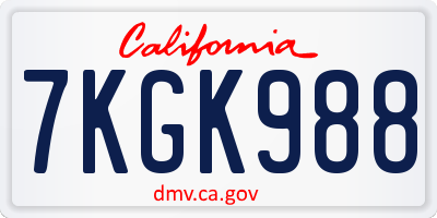 CA license plate 7KGK988