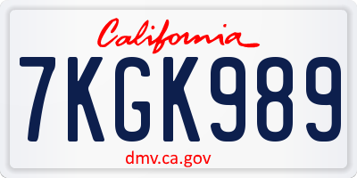 CA license plate 7KGK989