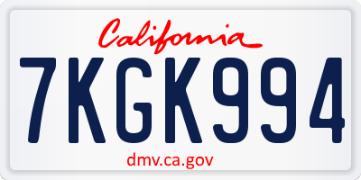 CA license plate 7KGK994