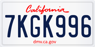 CA license plate 7KGK996