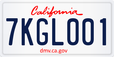 CA license plate 7KGL001