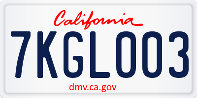 CA license plate 7KGL003