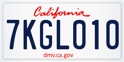 CA license plate 7KGL010