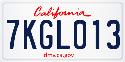 CA license plate 7KGL013