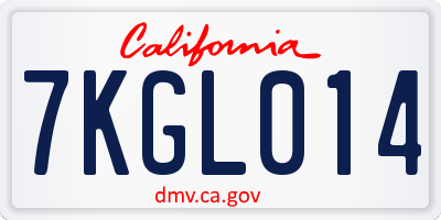 CA license plate 7KGL014
