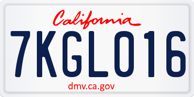 CA license plate 7KGL016