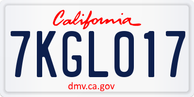 CA license plate 7KGL017