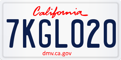CA license plate 7KGL020